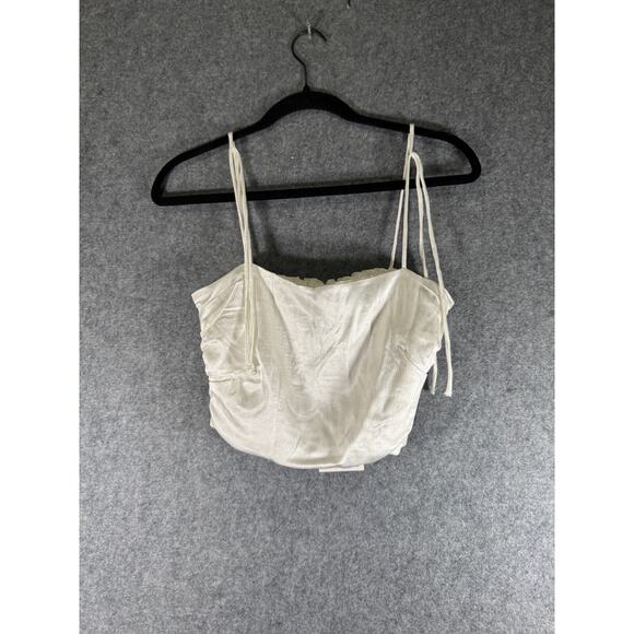 Zara Blouse Women Medium White Tie Shoulder Cropped Satin Coquette Feminine - Picture 1 of 8